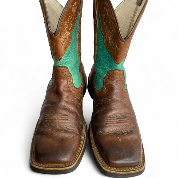 Ariat Leather Brown Green Western Cowgirl Cowboy Boots Women's 8 B - Picture 4 of 13